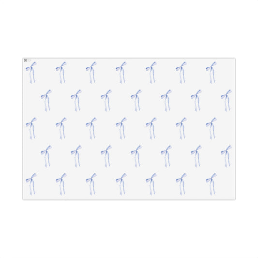 Delicate Blue Bow Gift Wrapping Paper – Hand-Painted Style Ribbon Pattern on White