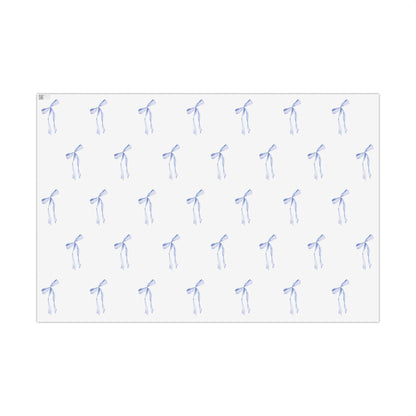 Delicate Blue Bow Gift Wrapping Paper – Hand-Painted Style Ribbon Pattern on White