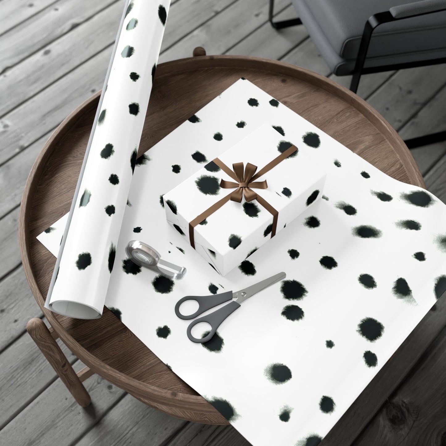 Smudged Black Spots on White Gift Wrapping Paper