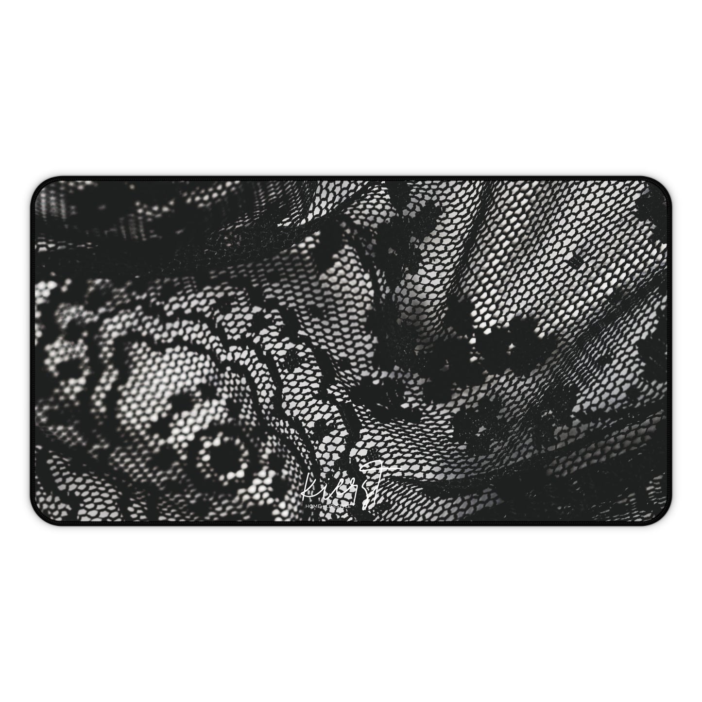 Black + White Lace Print Desk Mat