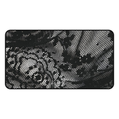 Black + White Lace Print Desk Mat