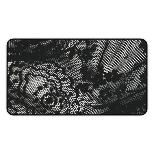 Black + White Lace Print Desk Mat
