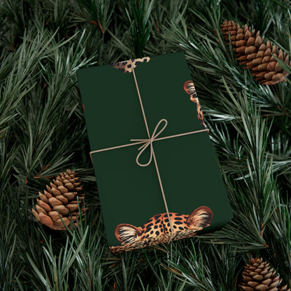 Leopard Head on Signature Midnight Pine Wrapping Paper