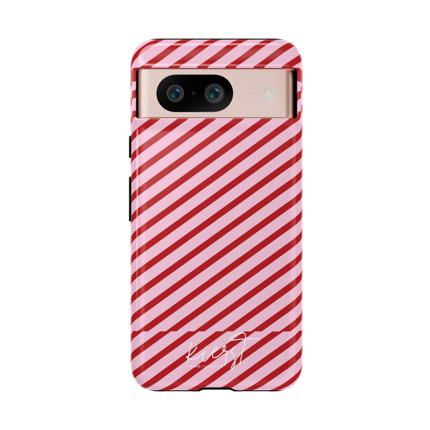 Holiday 25 Pink and Red Diagonal Striped Google Pixel Phone Case