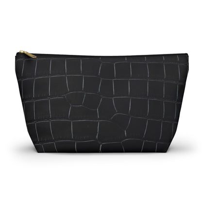 Black Crocodile Accessory Pouch w T-bottom