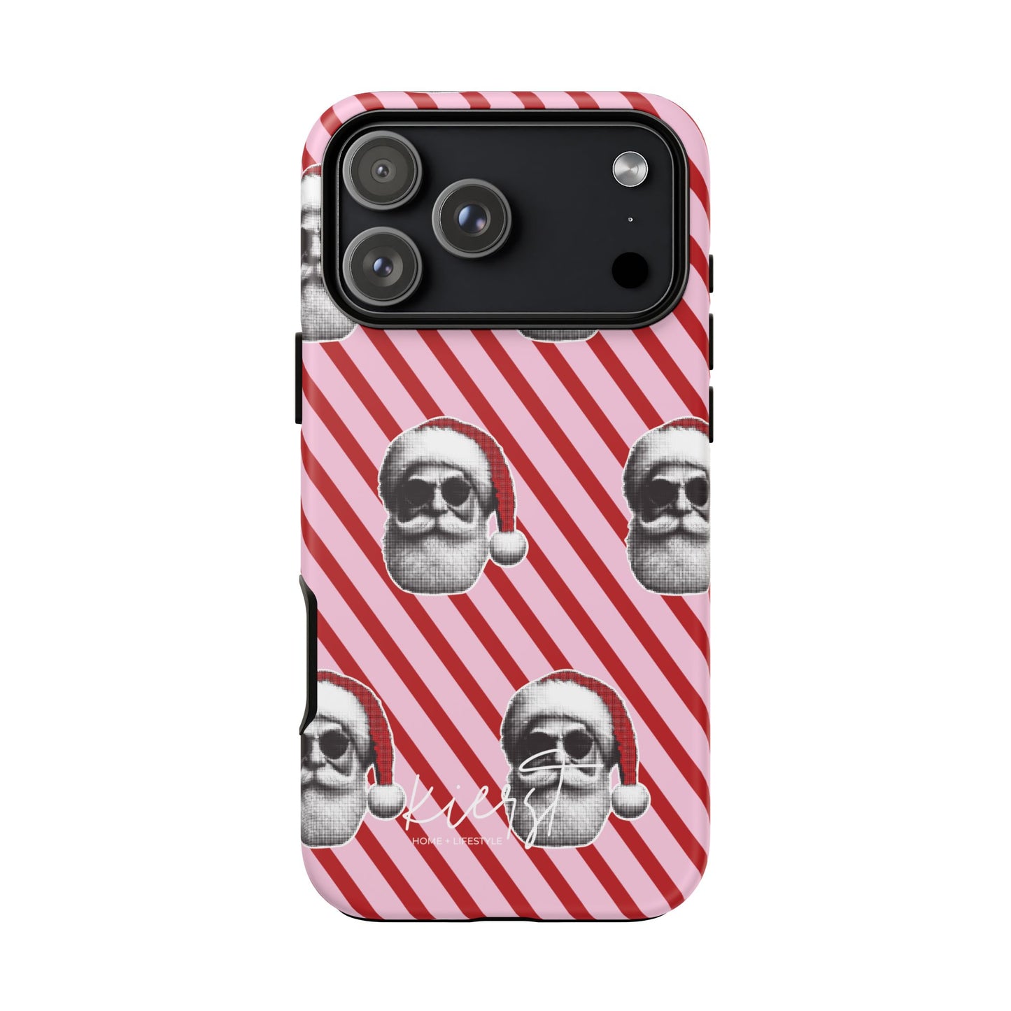 Holiday 25 Cool Santa on Pink and Red Diagonal Striped iPhone Case