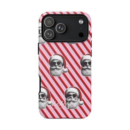 Holiday 25 Cool Santa on Pink and Red Diagonal Striped iPhone Case