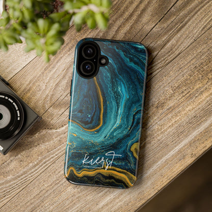 Teal & Gold Marble iPhone Case