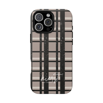 Taupe, Cream, and Black Plaid iPhone Case