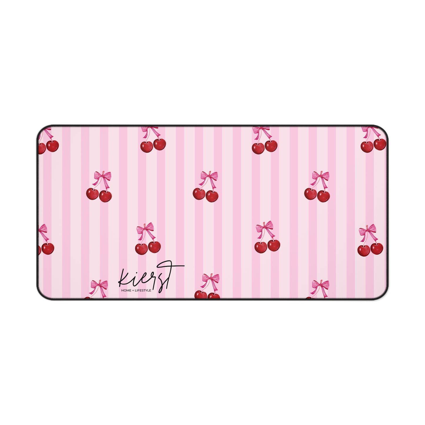 Cherries on Pink Stripes Desk Mat