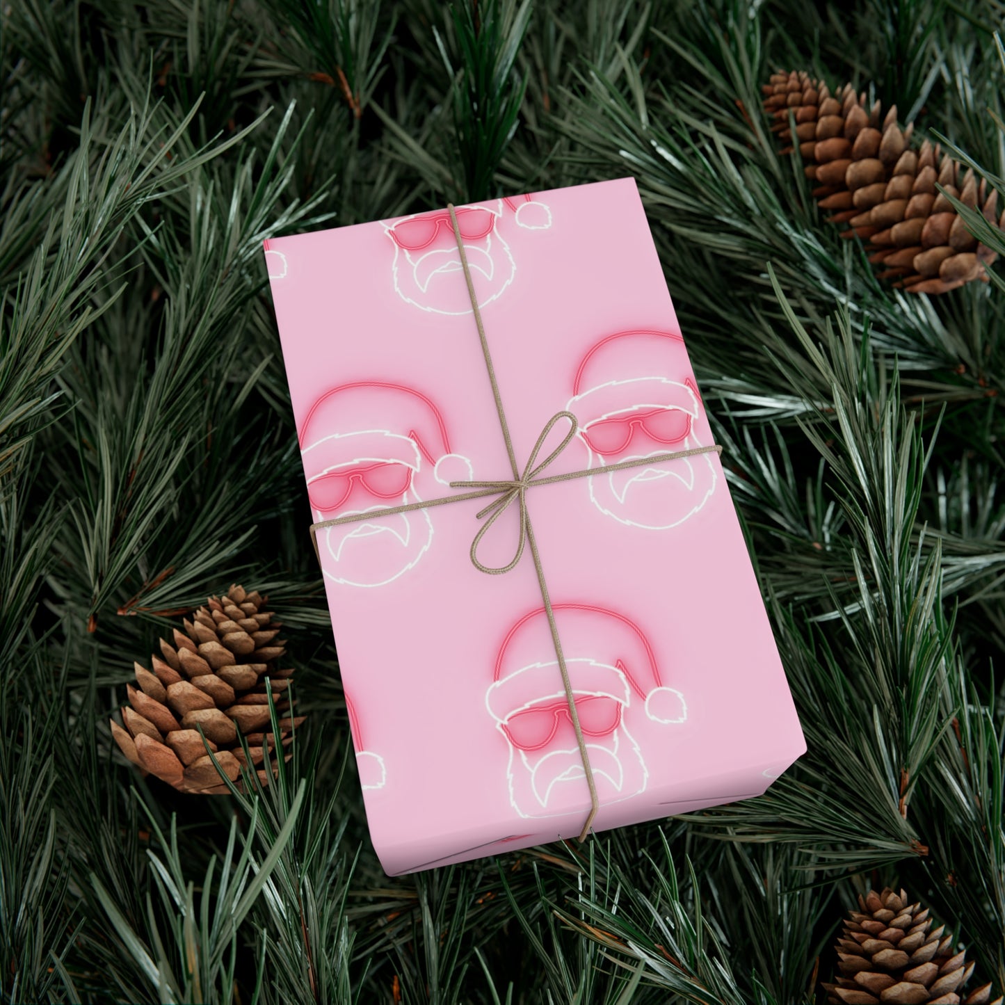 Neon Sign Santa on Pink Wrapping paper