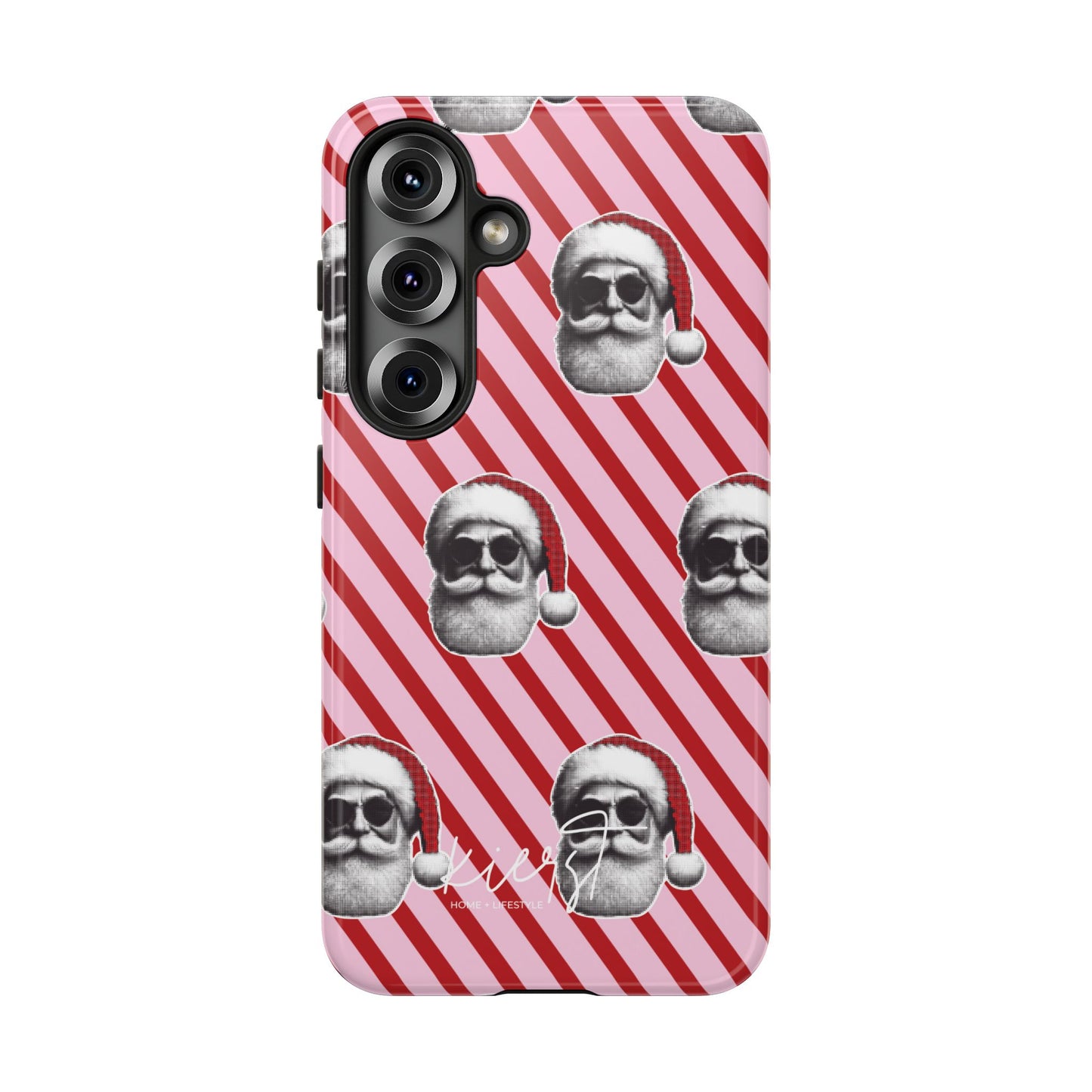 Holiday 25 Cool Santa on Pink and Red Diagonal Striped Samsung Galaxy Phone Case