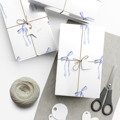 Delicate Blue Bow Gift Wrapping Paper – Hand-Painted Style Ribbon Pattern on White