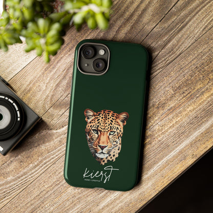 Leopard Head on Signature Midnight Pine iPhone Case | Designed to Stand Out