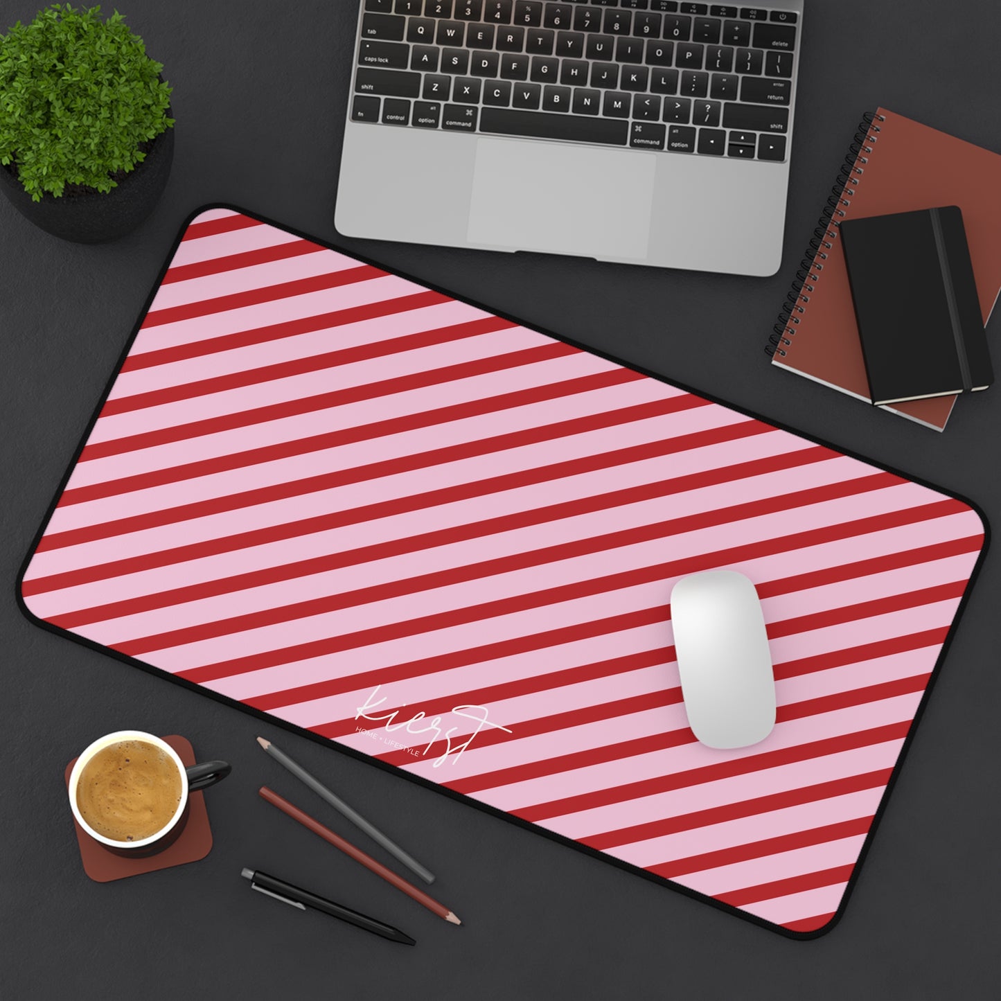 Holiday 25 Pink and Red Diagonal Striped Desk Mat