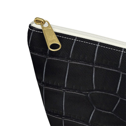 Black Crocodile Accessory Pouch w T-bottom