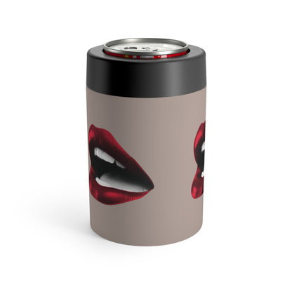 Siren Lips Can Holder – Taupe with Vintage Red Lipstick Print