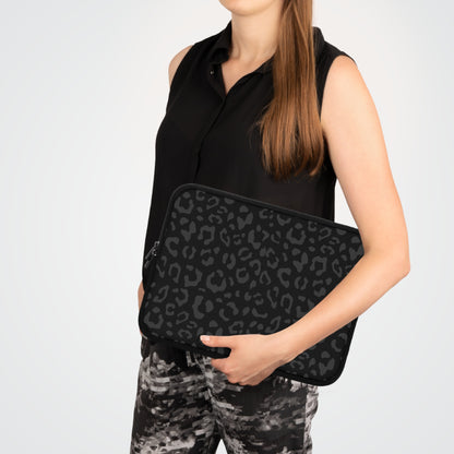 Grey on Black Leopard Laptop Sleeve