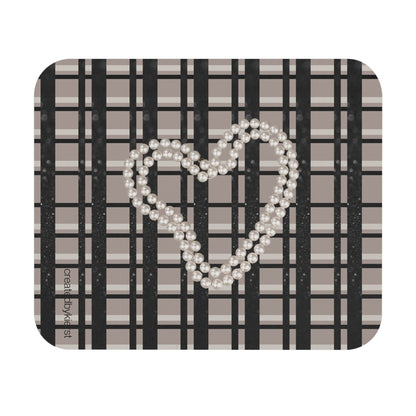 Nude, Black, and Cream Plaid with Pearls Mouse Pad (Rectangle)