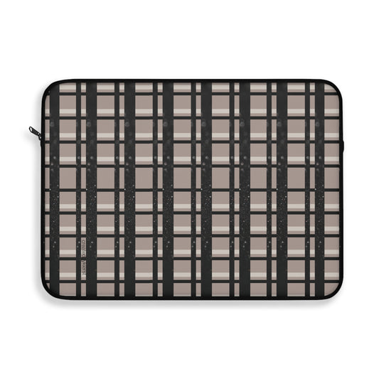 Tan, Black, Black Glitter Plaid Laptop Sleeve