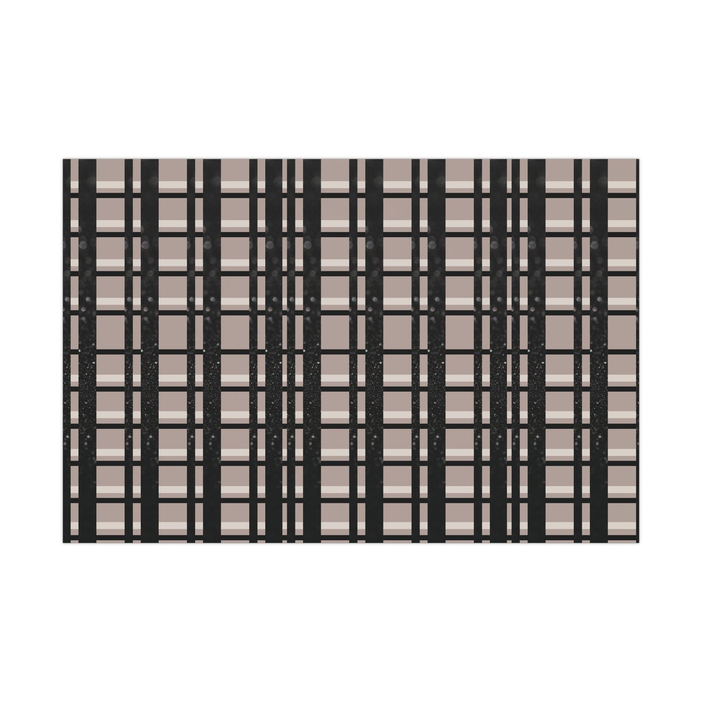 Taupe, Black, and Printed Black Glitter Plaid Gift Wrapping Paper