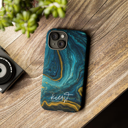 Gold & Teal Marble iPhone Case | Swirled Boldness, Everyday Luxury