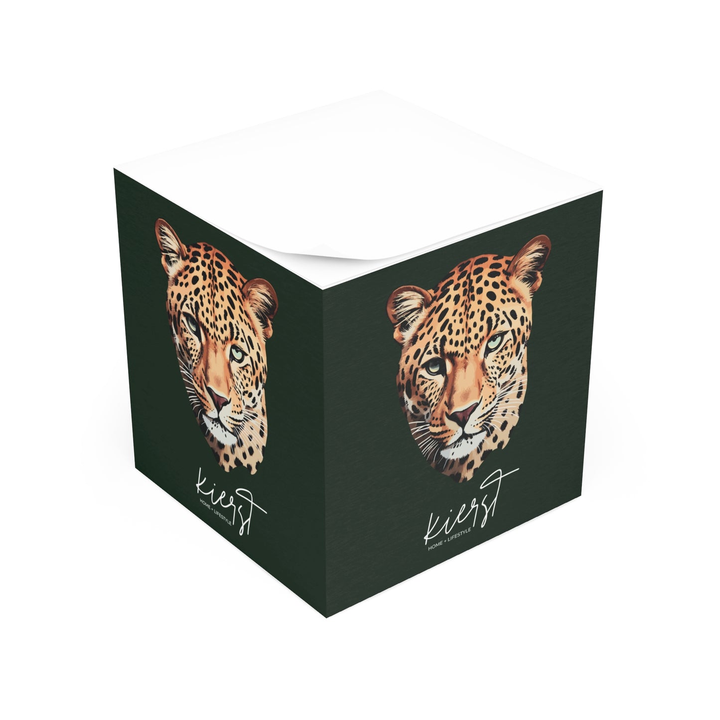 Leopard Head on Signature Midnight Pine Sticky Note Cube | Limited Edition
