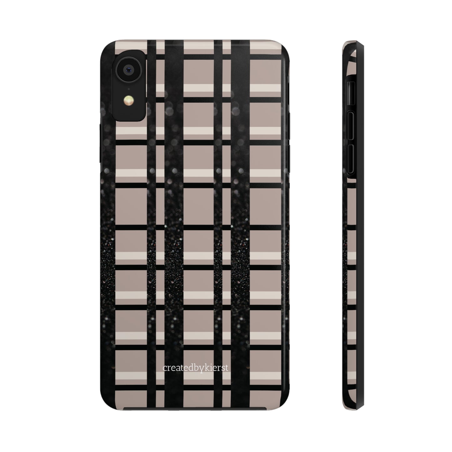 Tan, Black, and Black Glitter Plaid iPhone Case