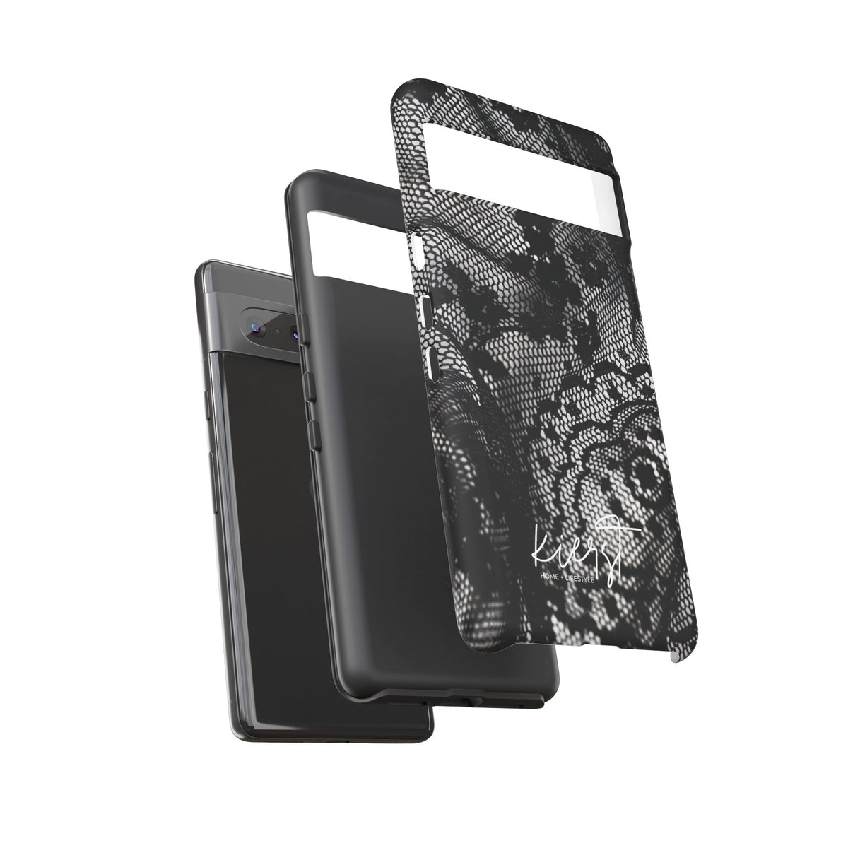 Black + White Lace Print Google Pixel Phone Case