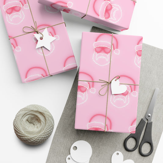 Neon Sign Santa on Pink Wrapping paper