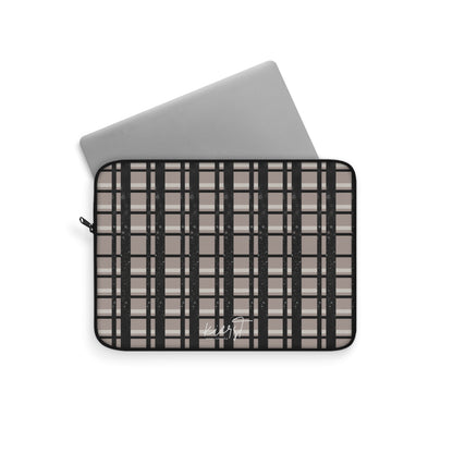 Signature Taupe & Black Printed Glitter Plaid Laptop Sleeve | Classic with a Twist