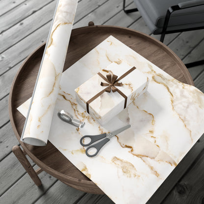 White Cream and Gold Marble Gift Wrapping Paper