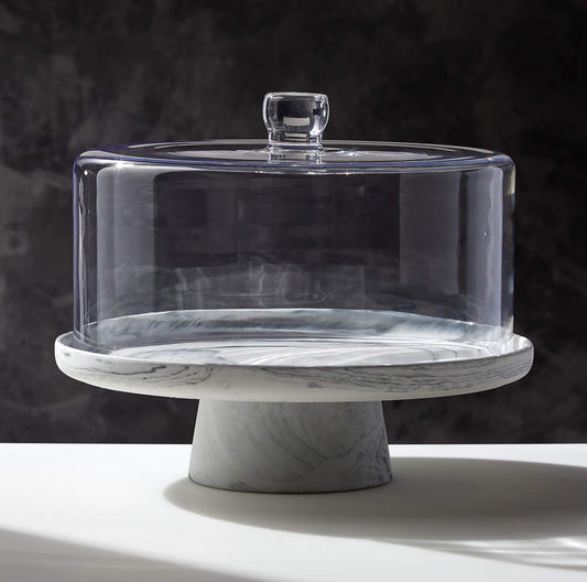 Marbled Black And White Cake Stand With Glass Lid