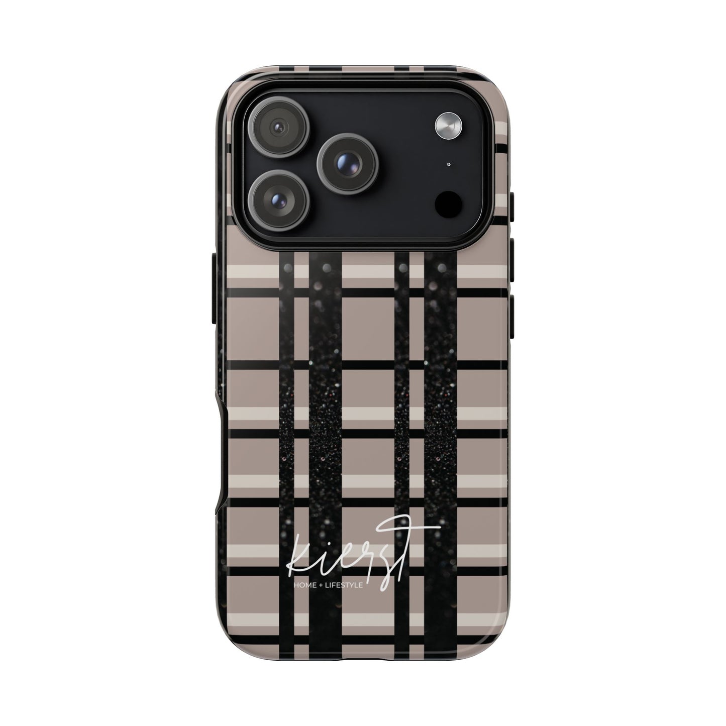Taupe, Cream, and Black Plaid iPhone Case