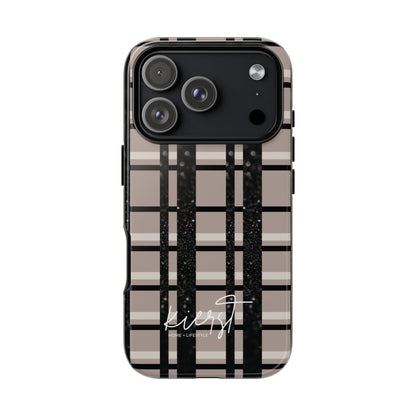 Taupe, Cream, and Black Plaid iPhone Case