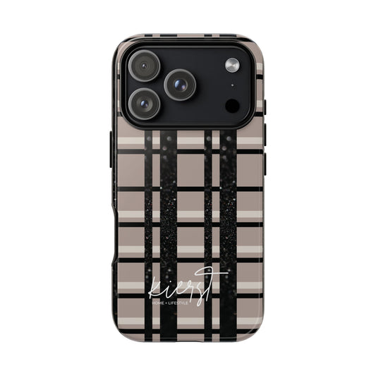 Taupe, Cream, + Black Plaid iPhone Case