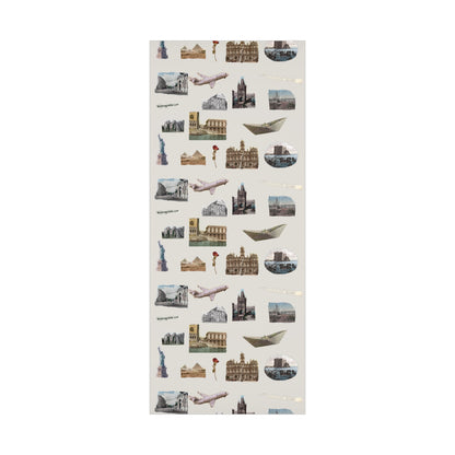 Vintage Stamps Travel Architecture on Bone Gift Wrapping Paper