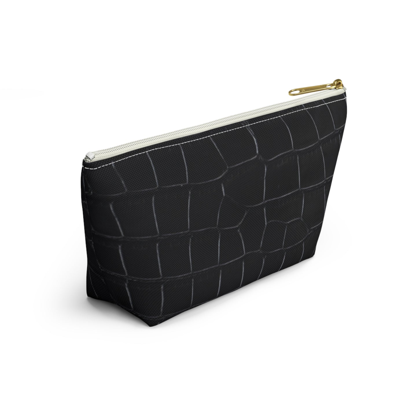 Black Crocodile Accessory Pouch w T-bottom