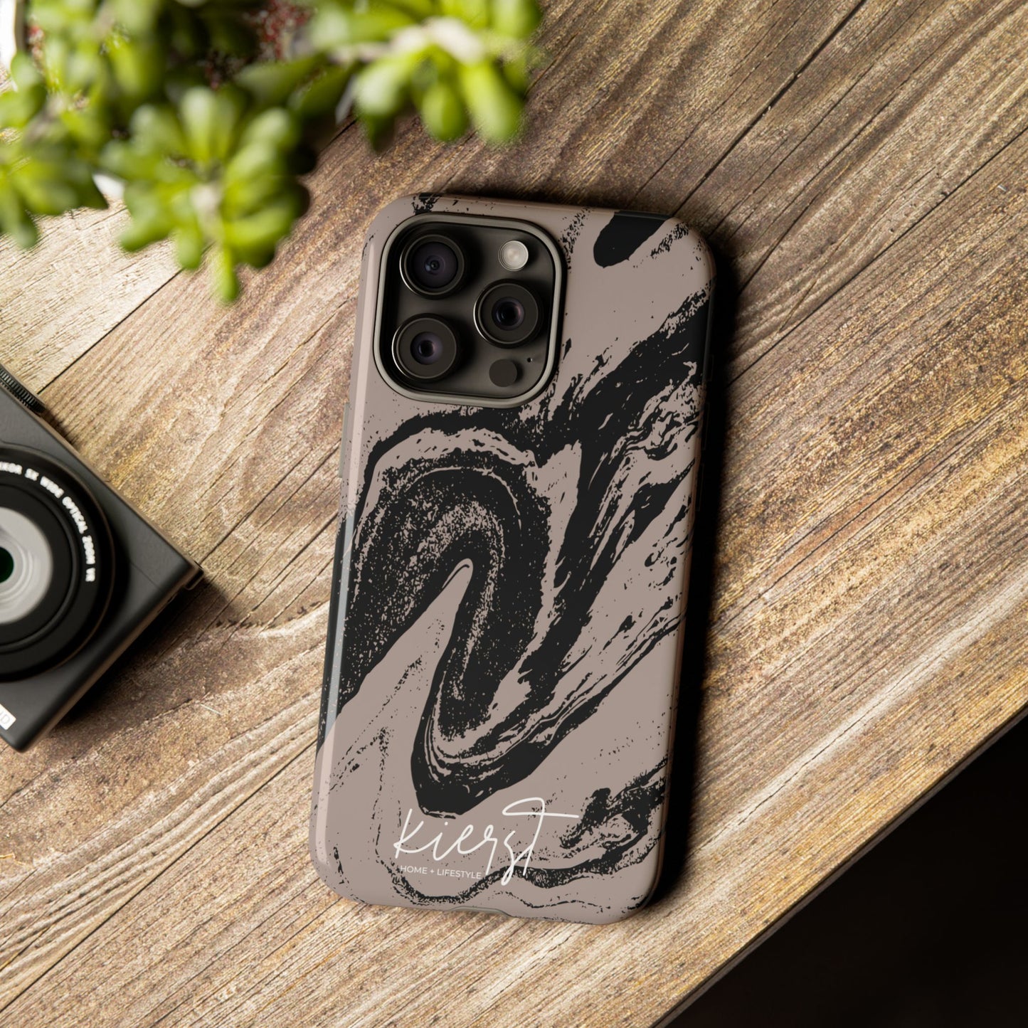 Taupe and Black Marble iPhone Case