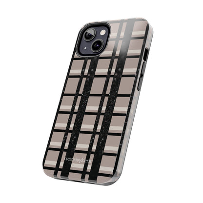 Tan, Black, and Black Glitter Plaid iPhone Case