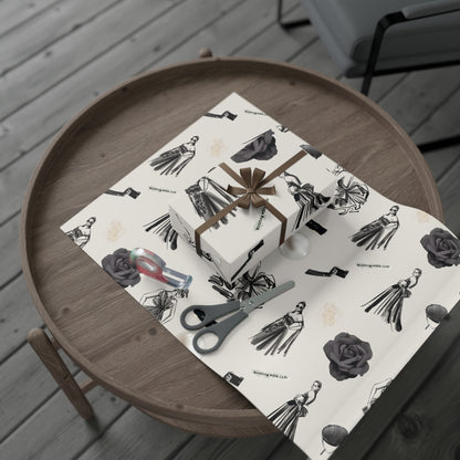 B&W Fashion Illustration Gift Wrapping Paper | Elegant Sketches on Bone White