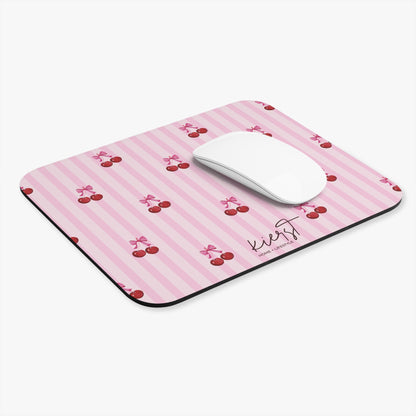 Cherries on Pink Stripes Mouse Pad