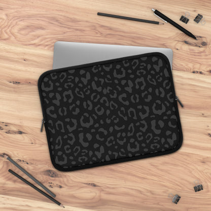 Grey on Black Leopard Laptop Sleeve