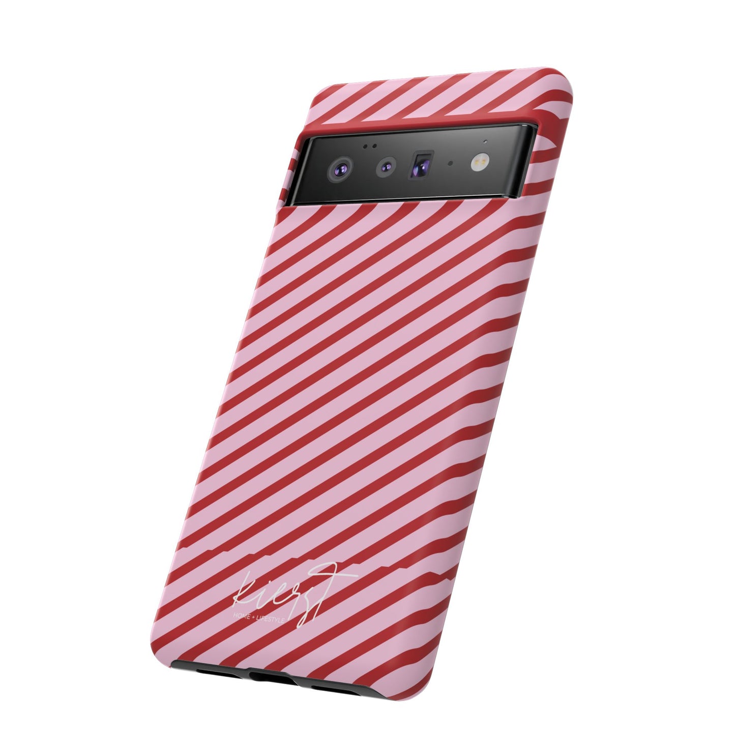 Holiday 25 Pink and Red Diagonal Striped Google Pixel Phone Case