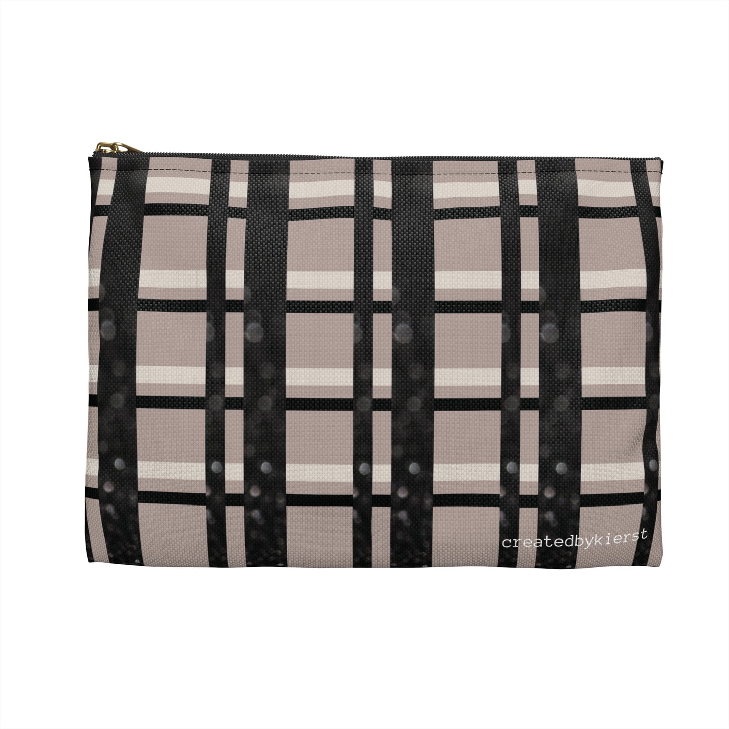 Taupe, Black, and Black Glitter Plaid Accessory Pouch