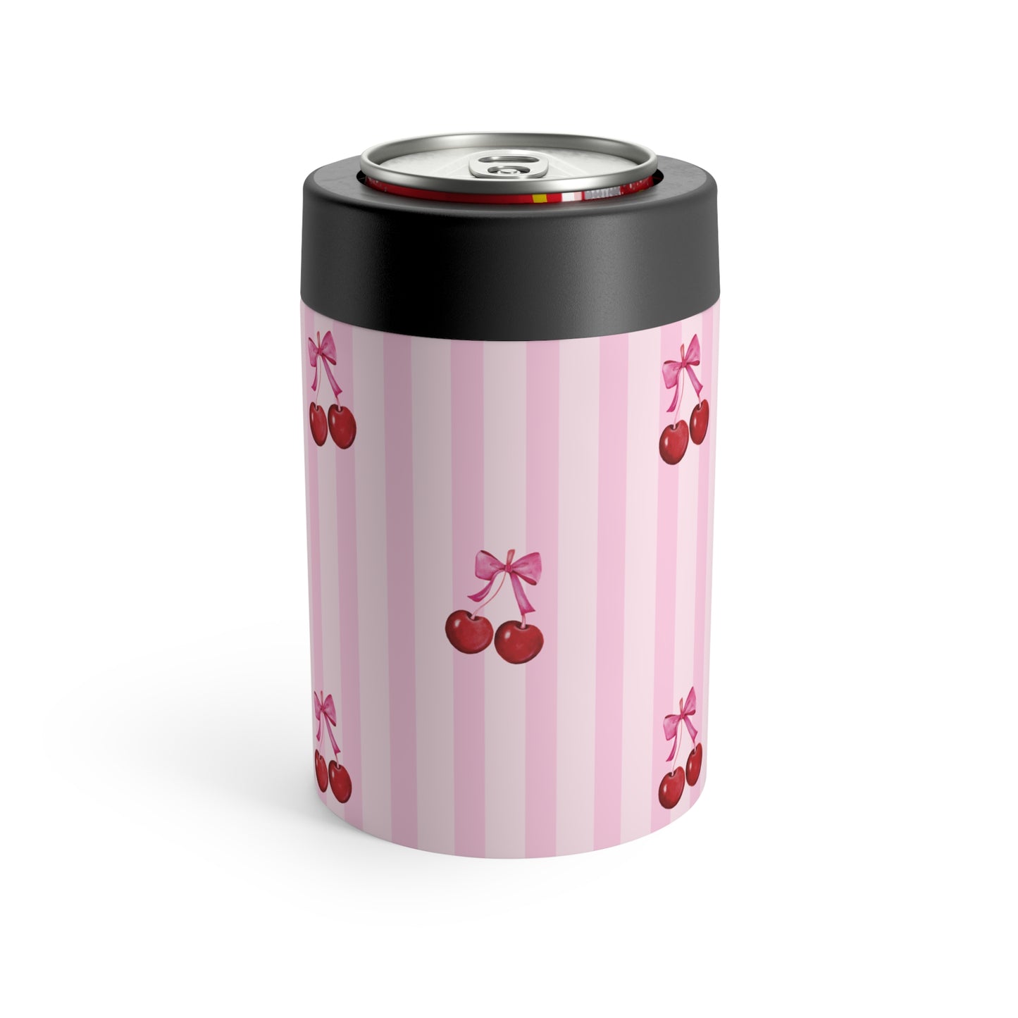 Cherries on Pink Stripes Can Holder