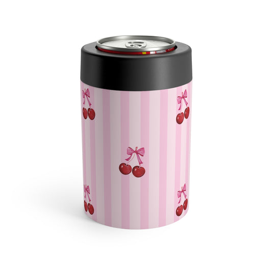 Cherries on Pink Stripes Can Holder