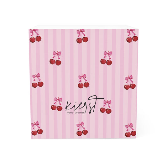 Cherries on Pink Stripes Note Cube