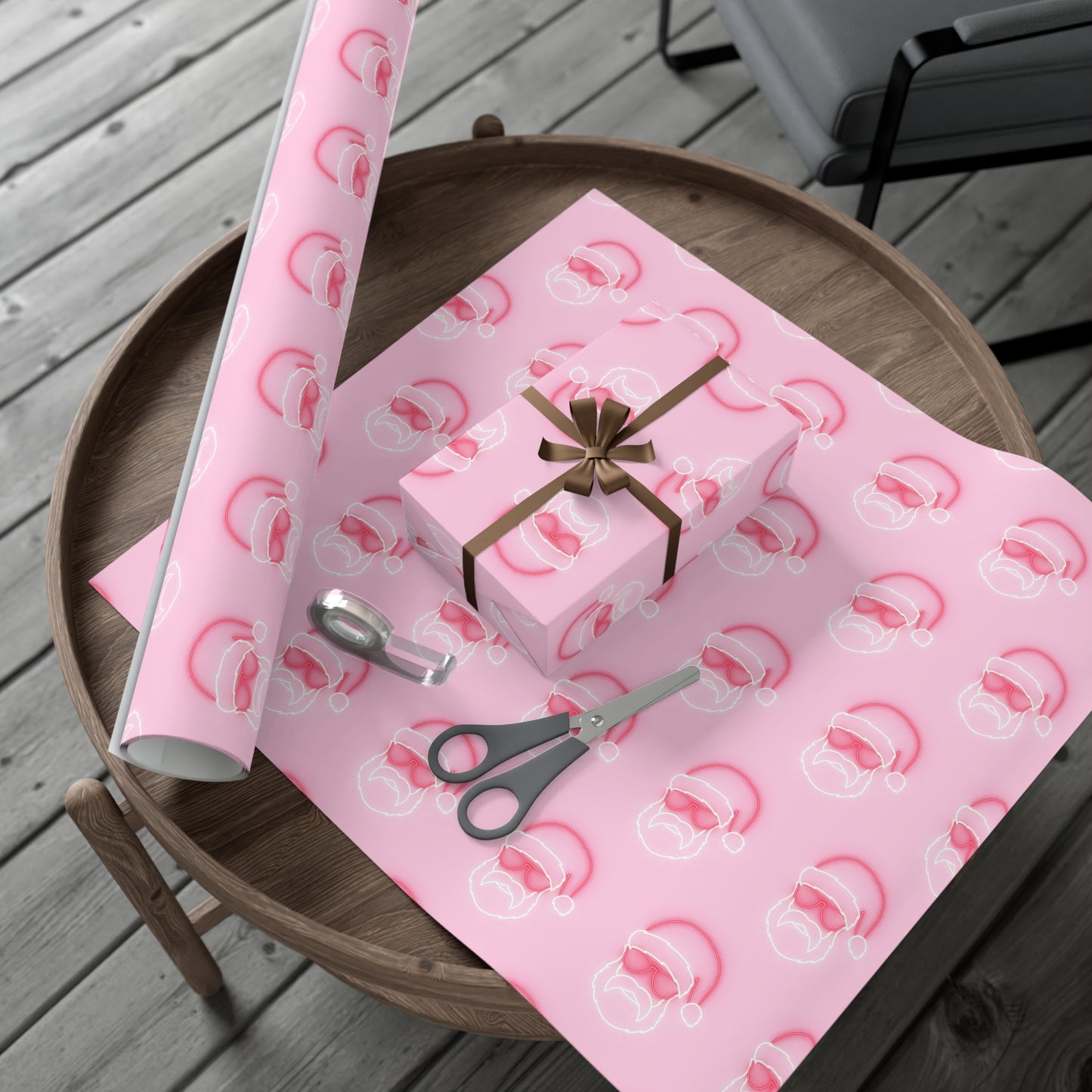 Neon Sign Santa on Pink Wrapping paper