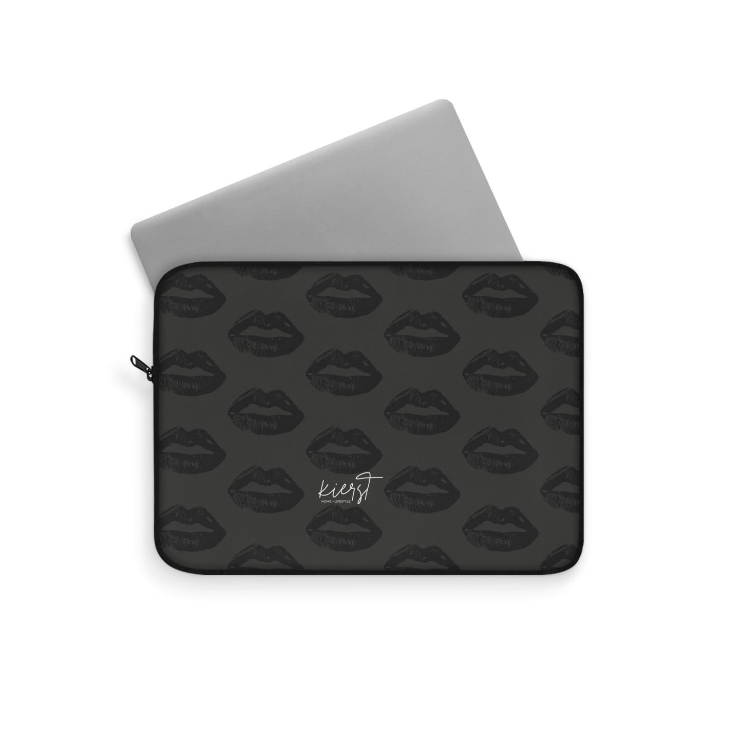 Black Lips on Charcoal Laptop Sleeve | Bold & Moody Tech Accessory